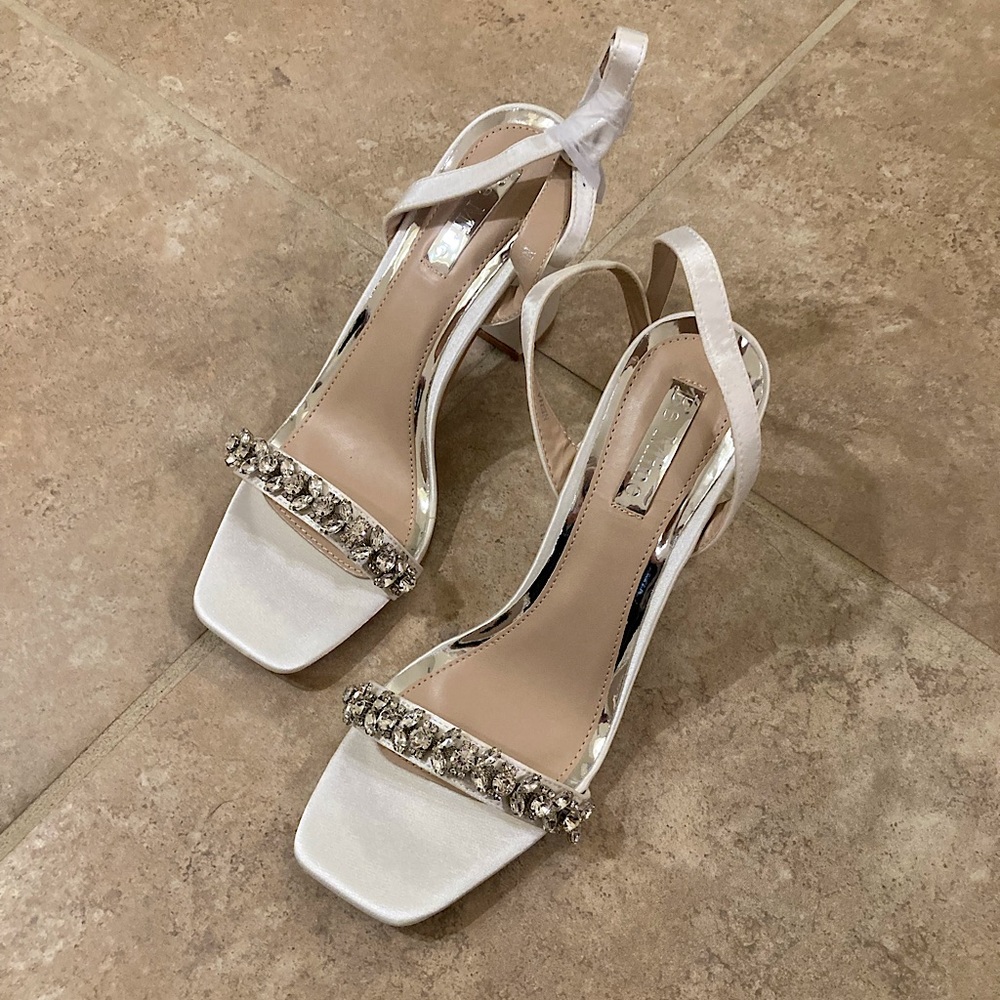 ASOS Be Mine Bridal Neha embellished strap block heel sandal in ivory